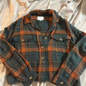 American Eagle Outfitters Plaid Button Down Shirt - Green and Orange